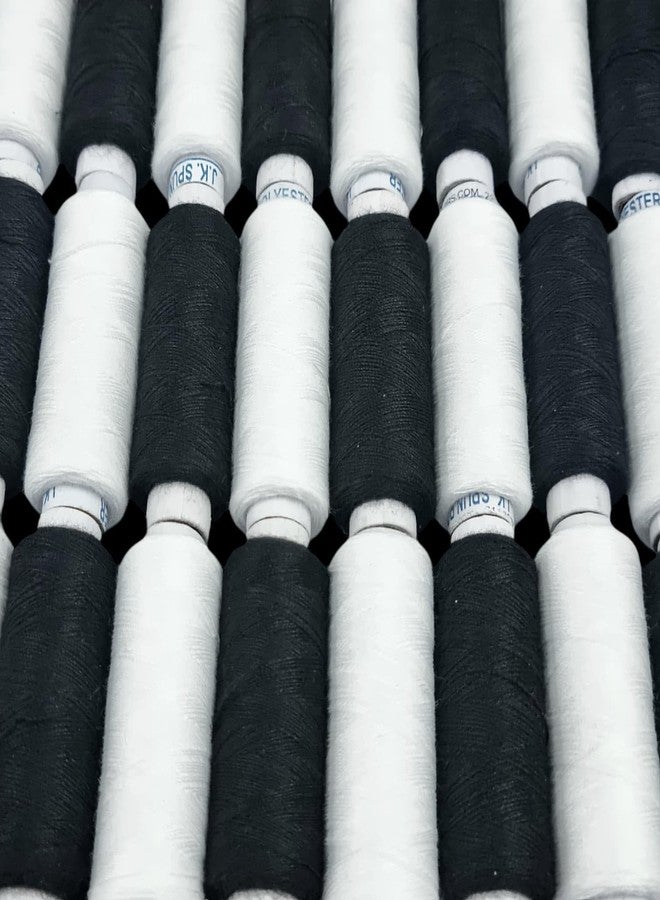 RIANZ Pack of 24 Pcs Sewing Thread Spun Polyester Yarn 300 Meters Each for Hand or Sewing Machines (12 Black & 12 White Color) - Image 3